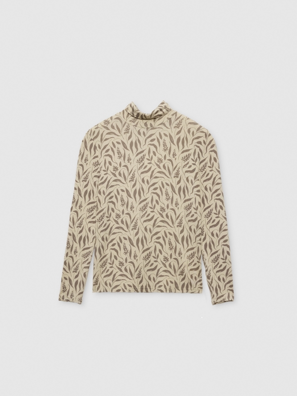  Camiseta floral cuello perkins crudo vista frontal