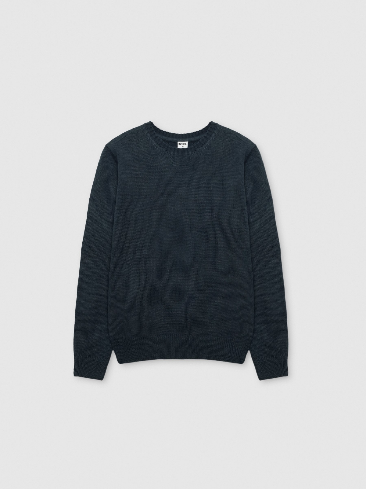 %Pto% Round neck knit sweater petrol blue front view