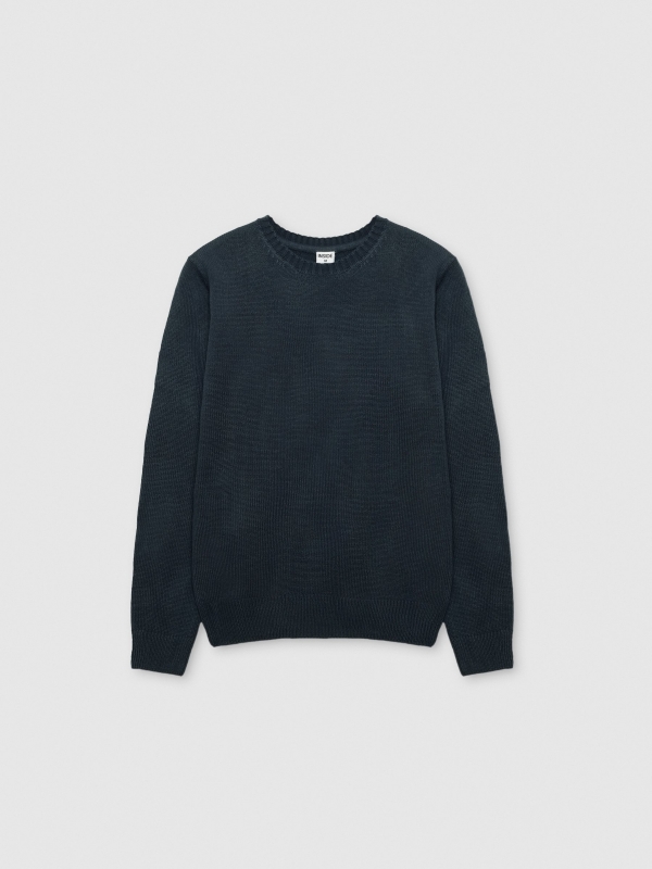  Round neck knit sweater petrol blue front view