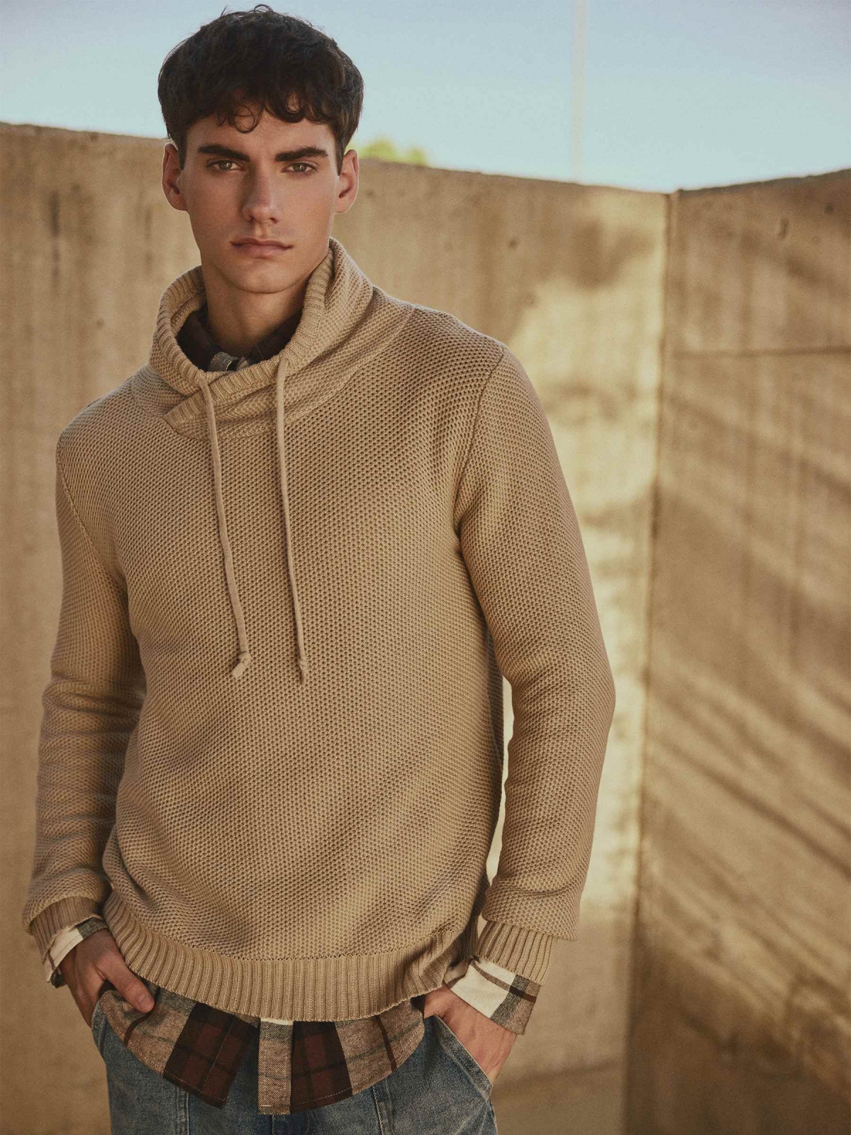 %New% Plain knit sweater sand