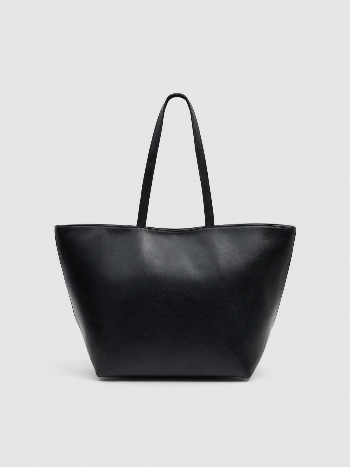 Shopper bag canvas leather effect black front view