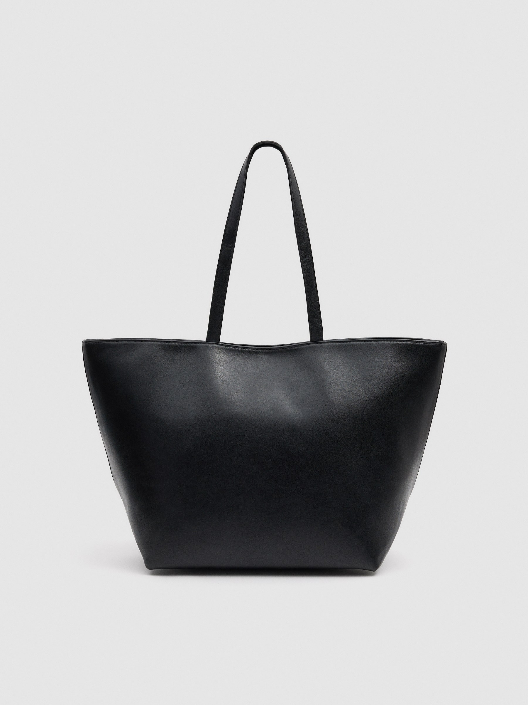 Bolsa shopper lona efeito couro preto vista geral frontal