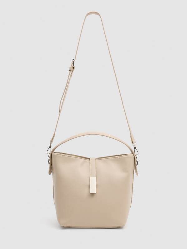 Beige faux leather bag beige front view