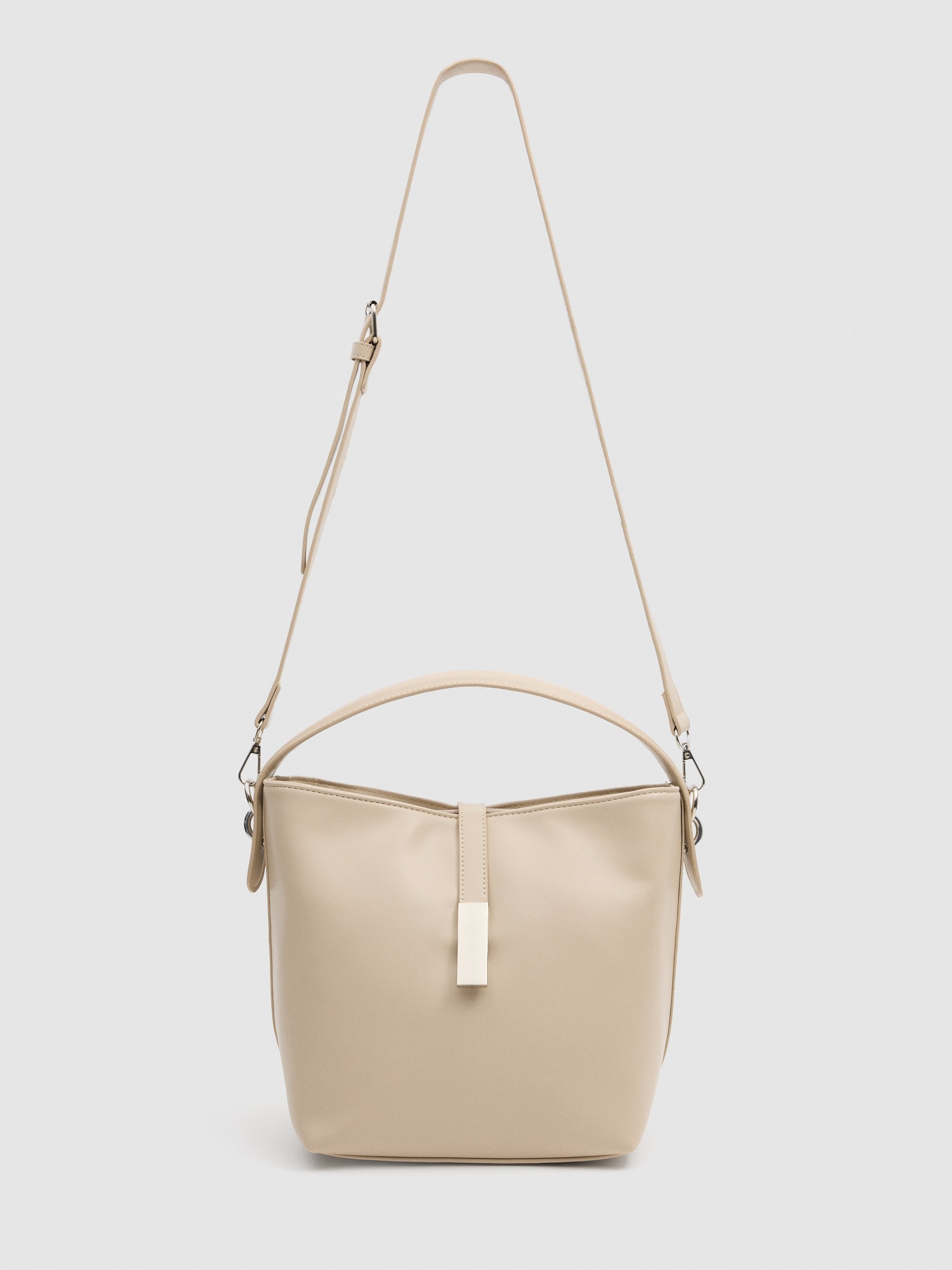 Beige faux leather bag beige front view