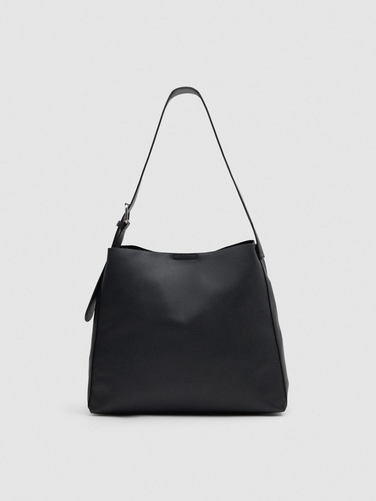 Black faux leather bag black front view