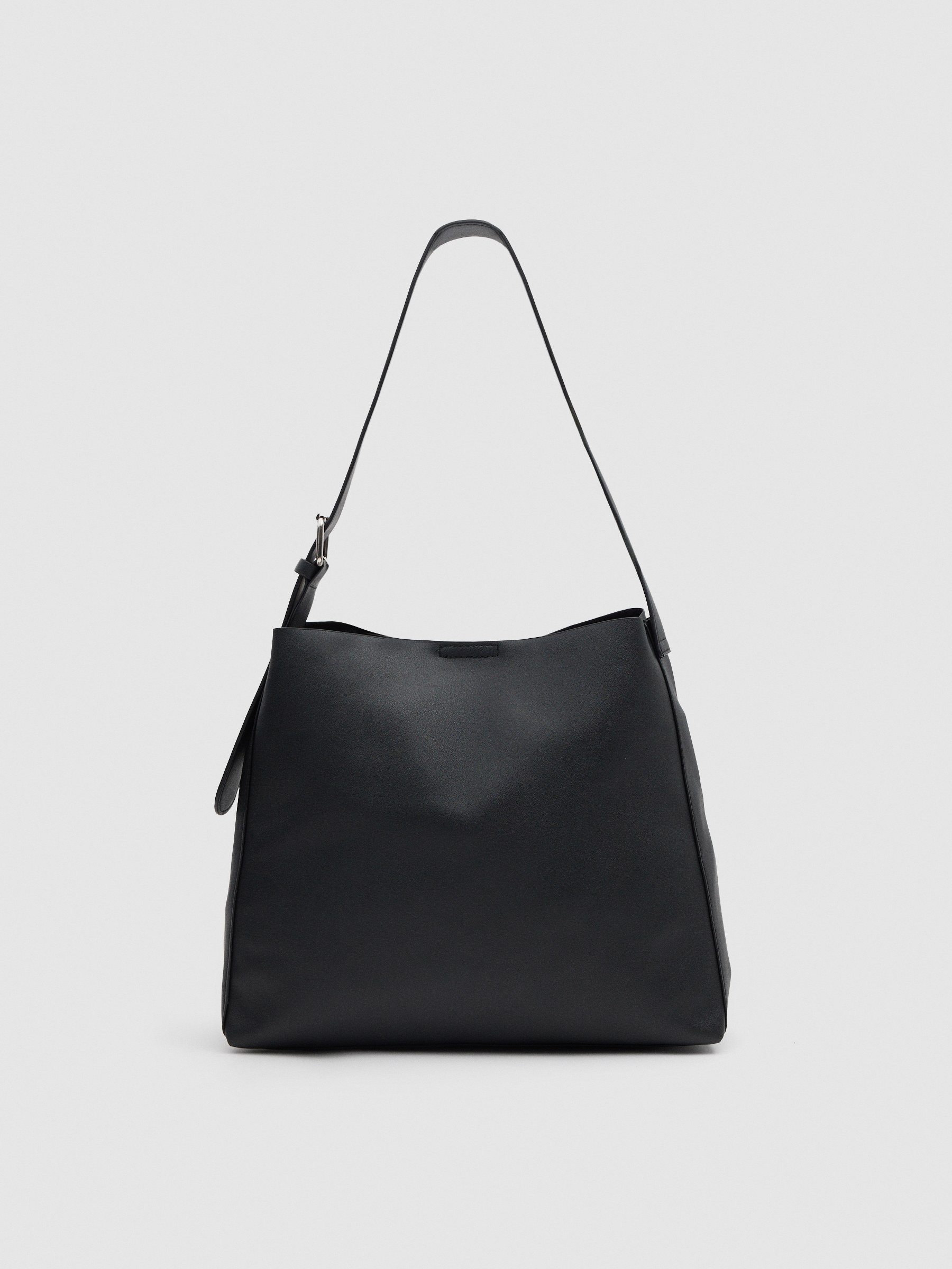Black faux leather bag black front view