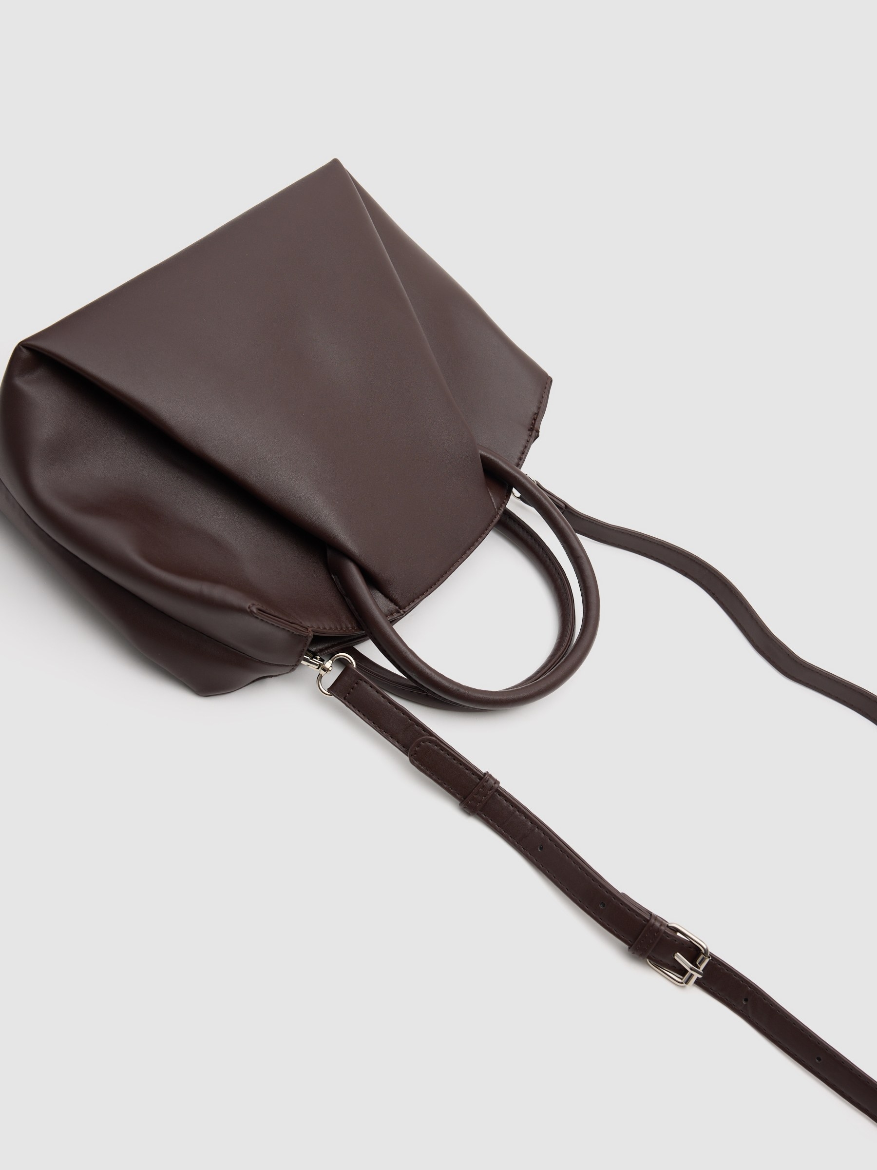 Brown faux leather bag brown front view