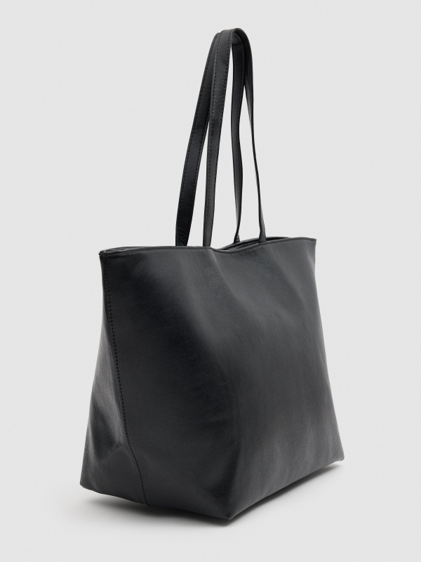 Bolsa shopper lona efeito couro preto vista geral traseira