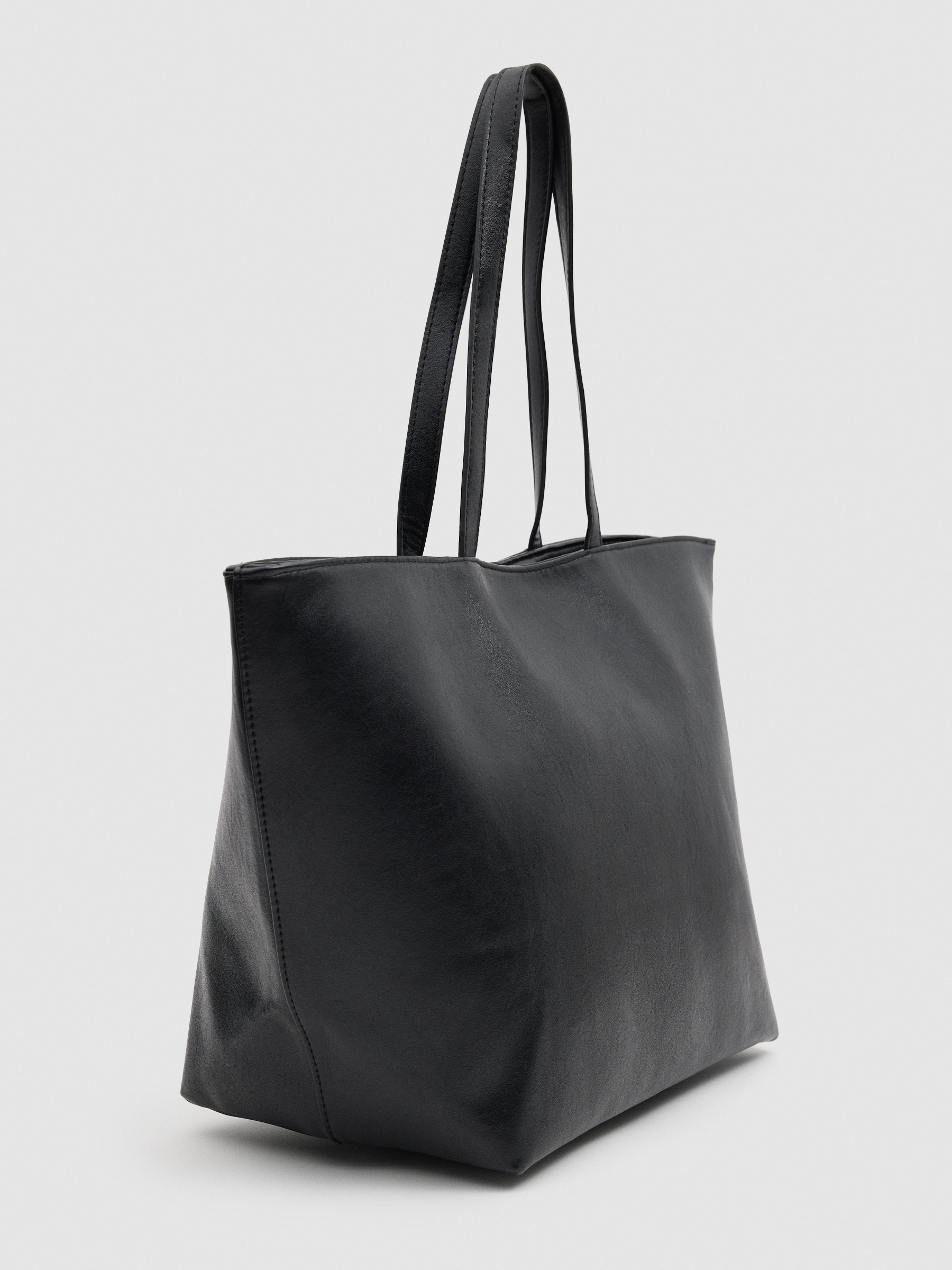 Bolso shopper lona efecto piel negro vista general frontal