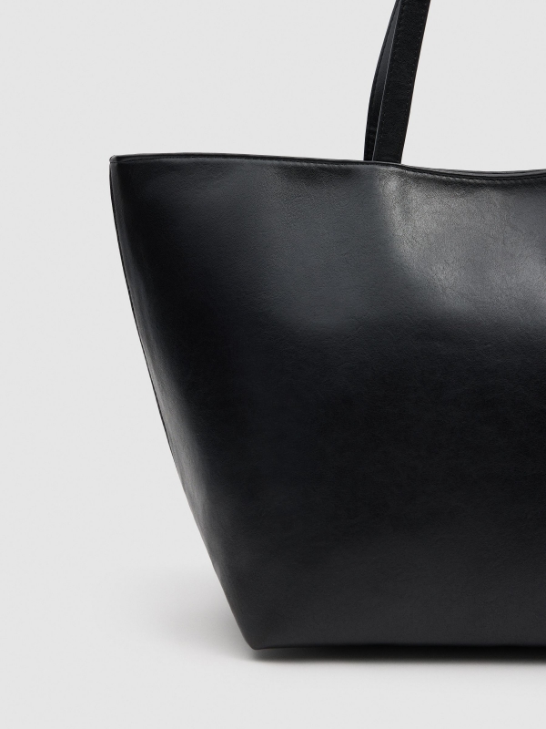 Shopper bag canvas leather effect black 45º side view