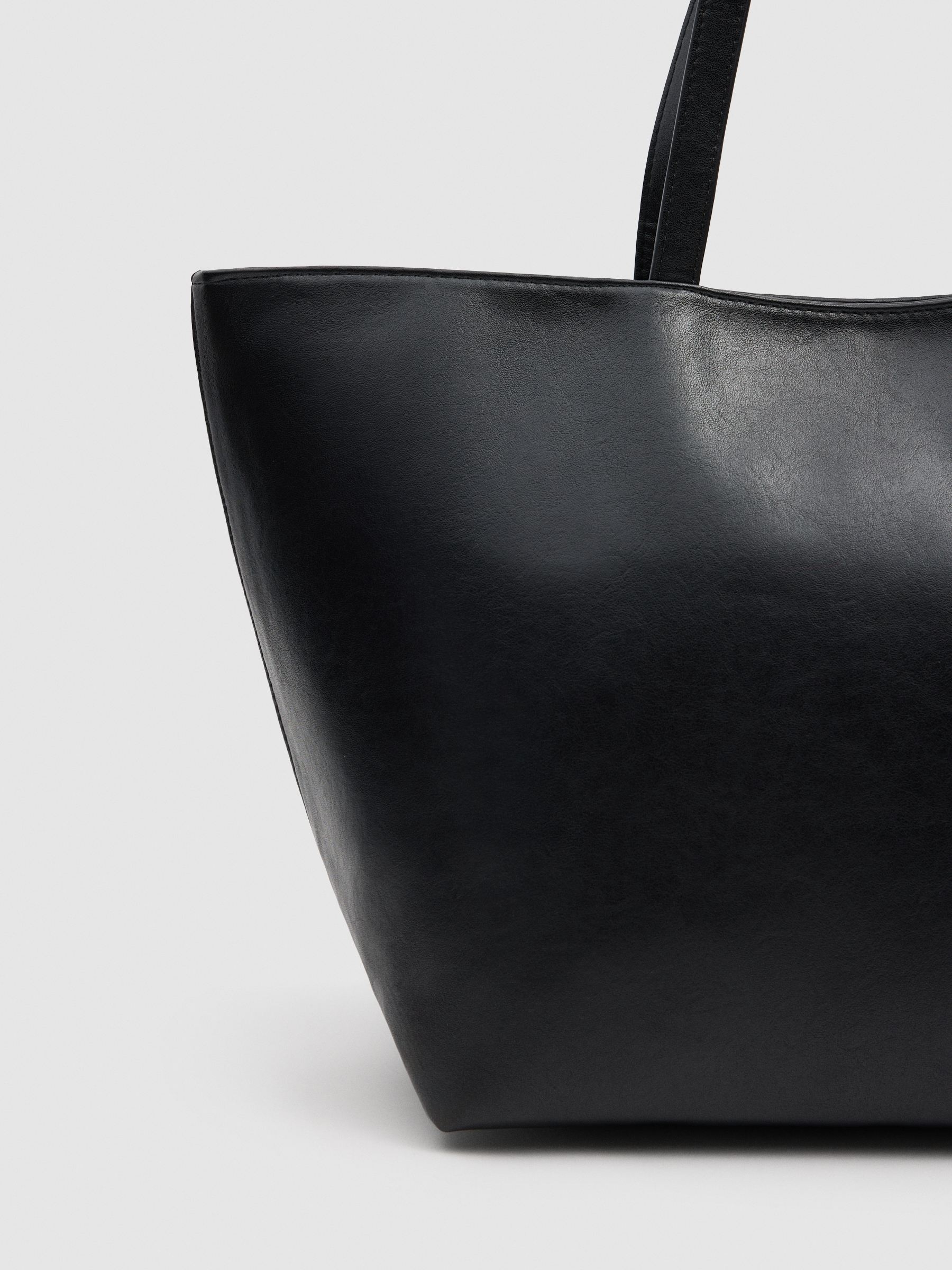 Shopper bag canvas leather effect black front view