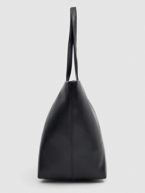 Bolso shopper lona efecto piel negro vista interior