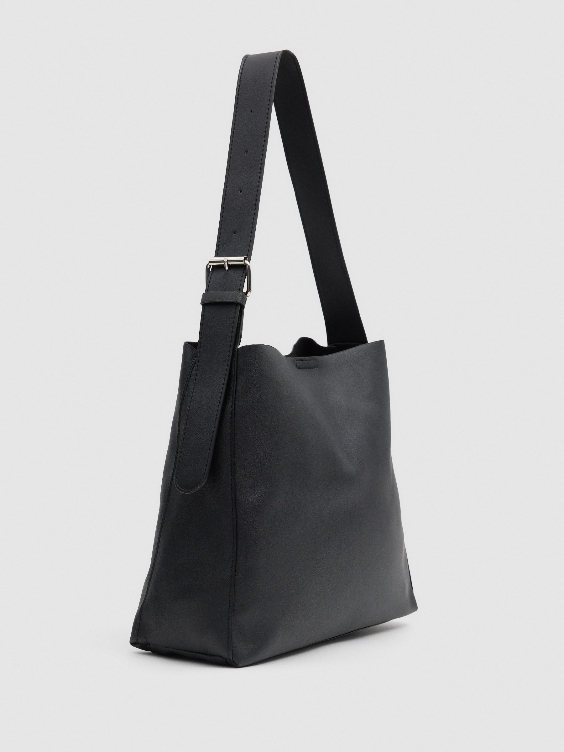 Black faux leather bag black front view