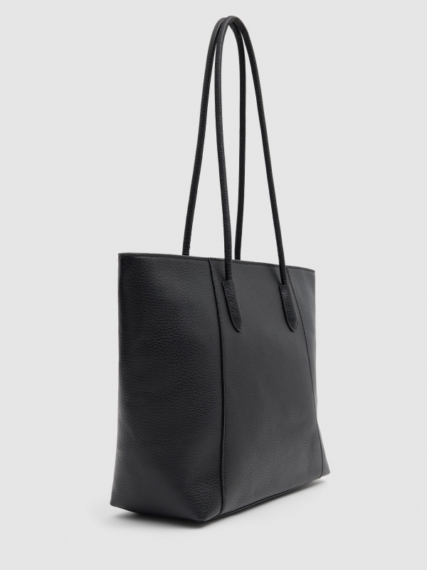 Bolsa shopper efeito couro preto vista geral traseira