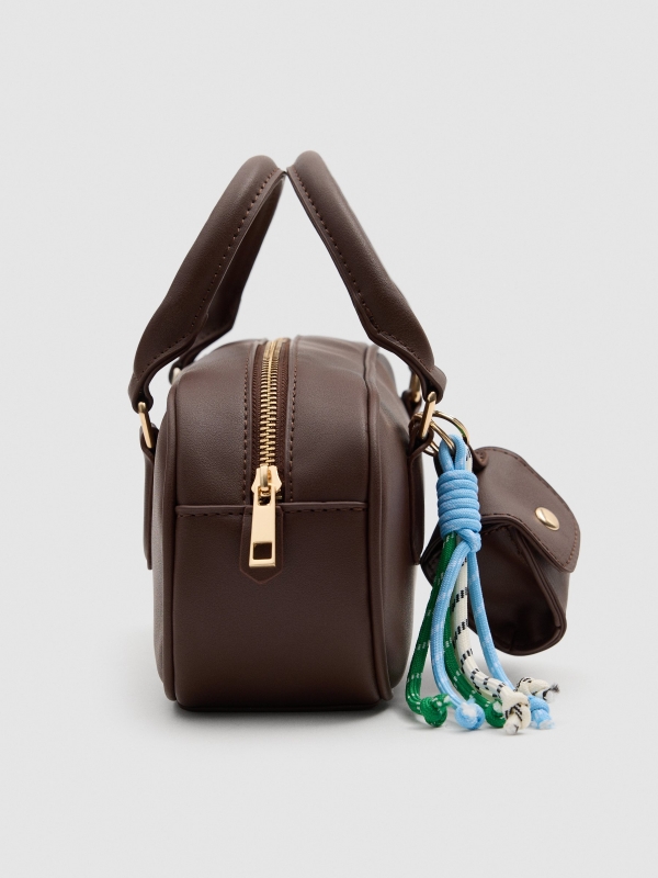 Brown faux leather bag brown 45º side view