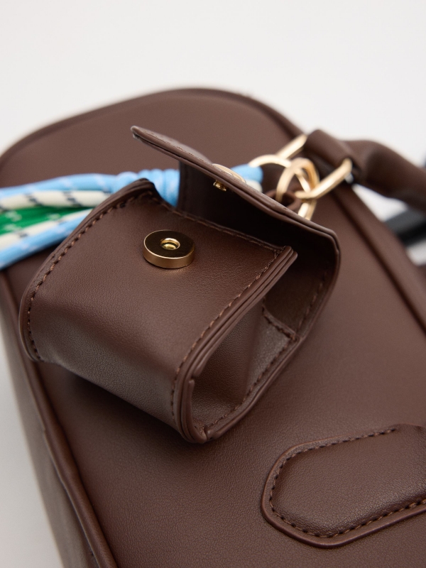 Brown faux leather bag brown detail view