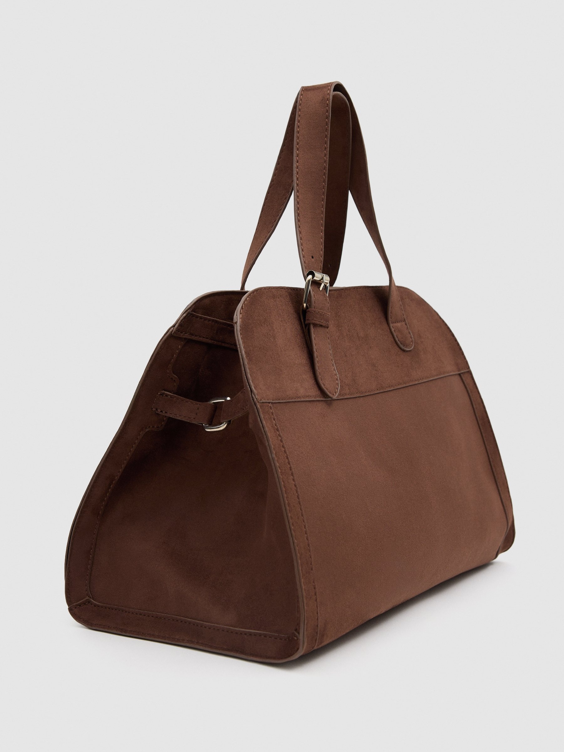 Brown faux leather bag brown front view