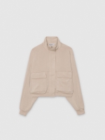 %Pto% Jacket with faux leather pockets beige front view