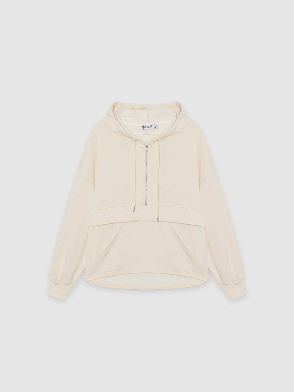 %Pto% Moletom com capuz e zíper off white vista frontal