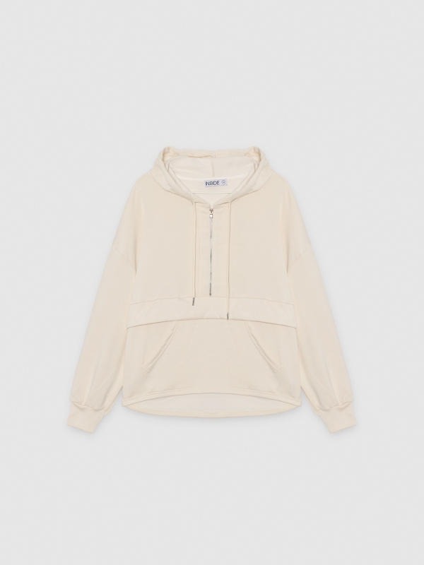  Sudadera con capucha y cremallera blanco roto vista frontal