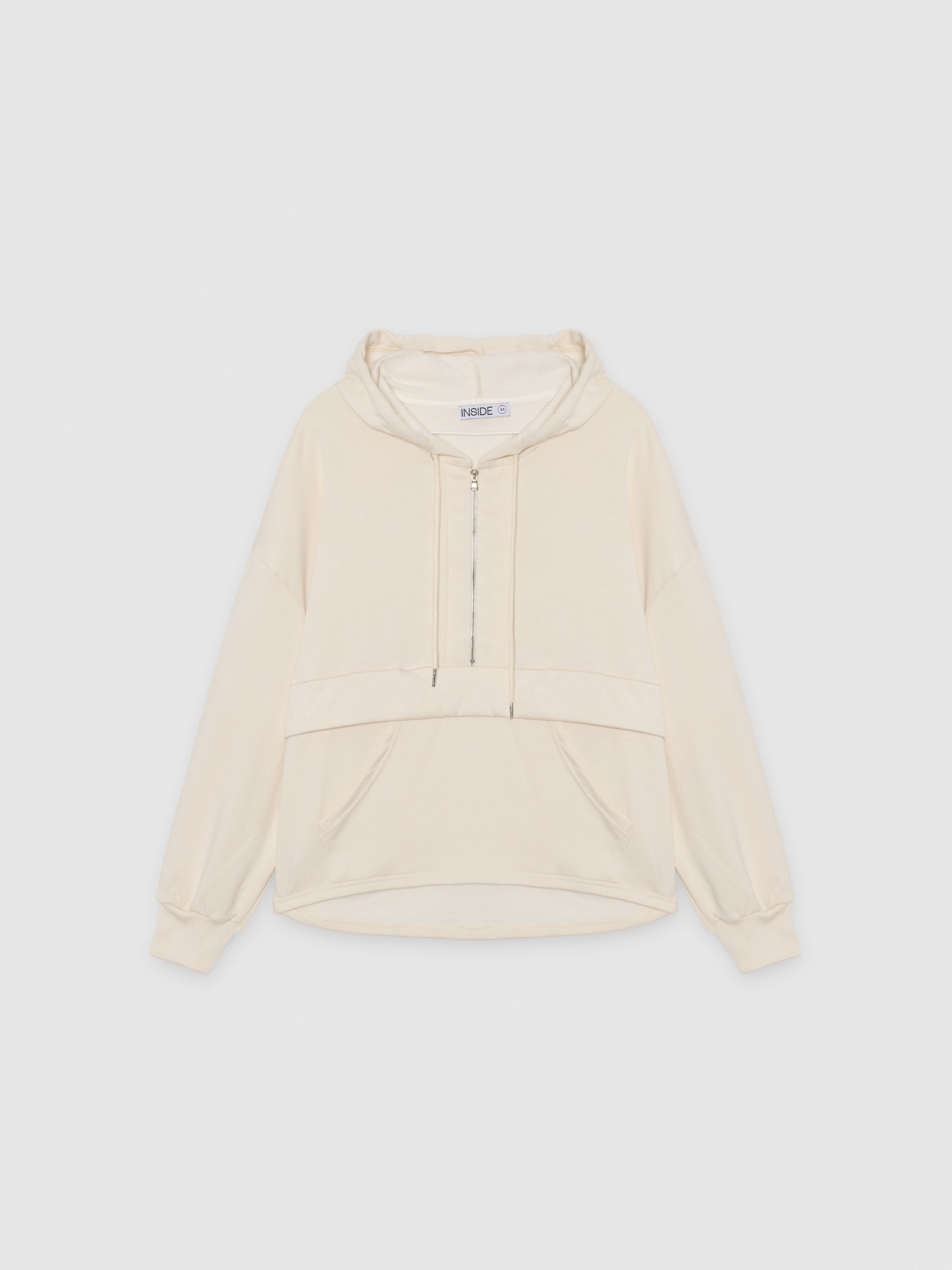  Moletom com capuz e zíper off white vista frontal