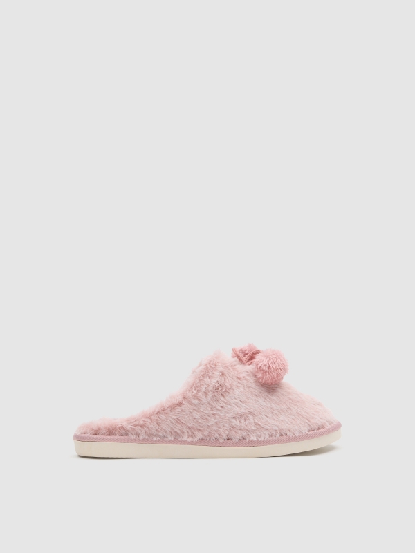 Pantufas de casa pompom rosa claro vista geral frontal