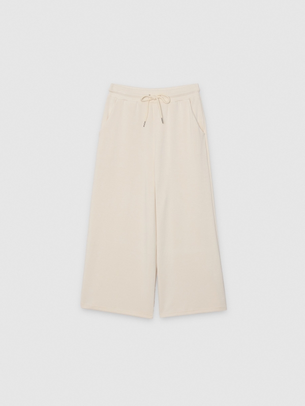  High-waisted wide leg sweatpants off white front view