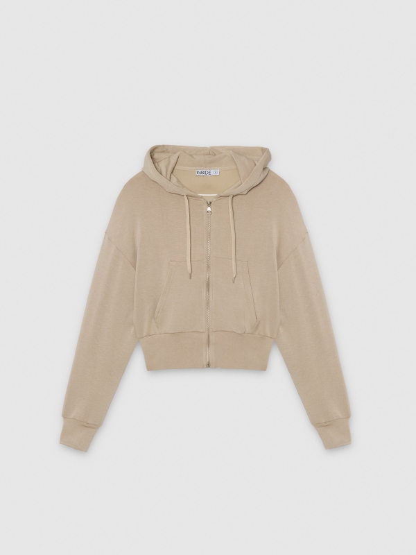  Sudadera con capucha y cremallera verde grisáceo vista frontal