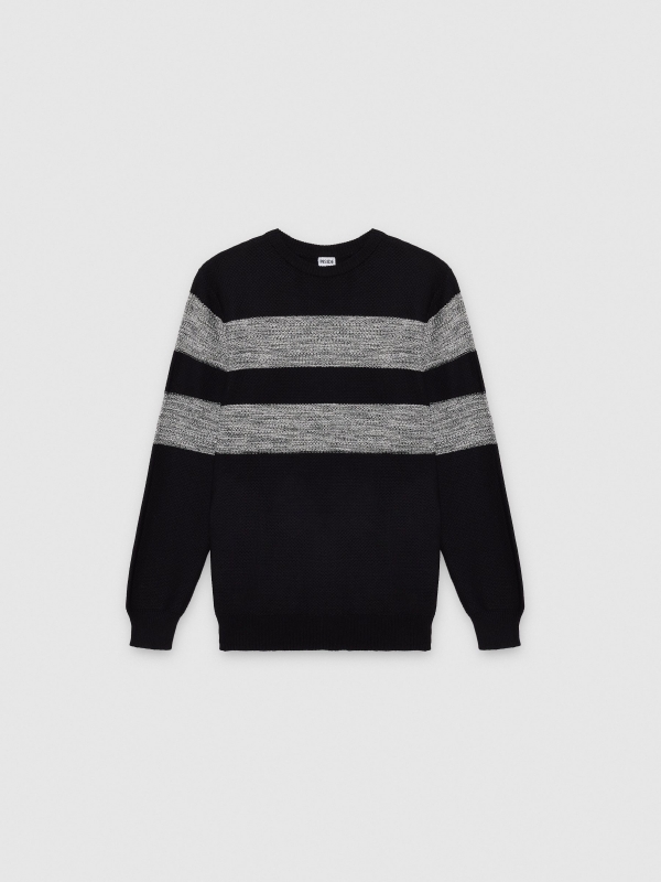  Jersey de punto a rayas con cuello redondo negro vista frontal