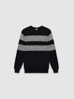 %Pto% Jersey de punto a rayas con cuello redondo negro vista frontal