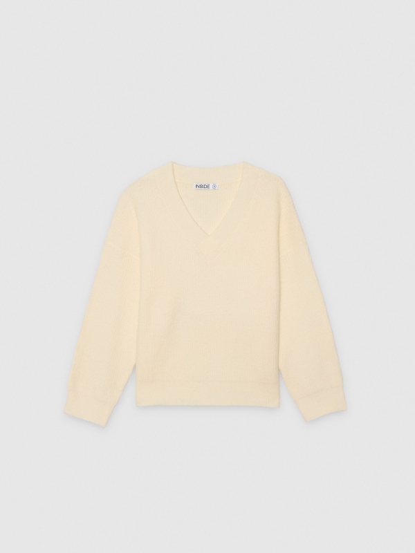  Plain V-neck jersey off white front view