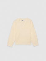 %Pto% Jersey gola em V liso off white vista frontal