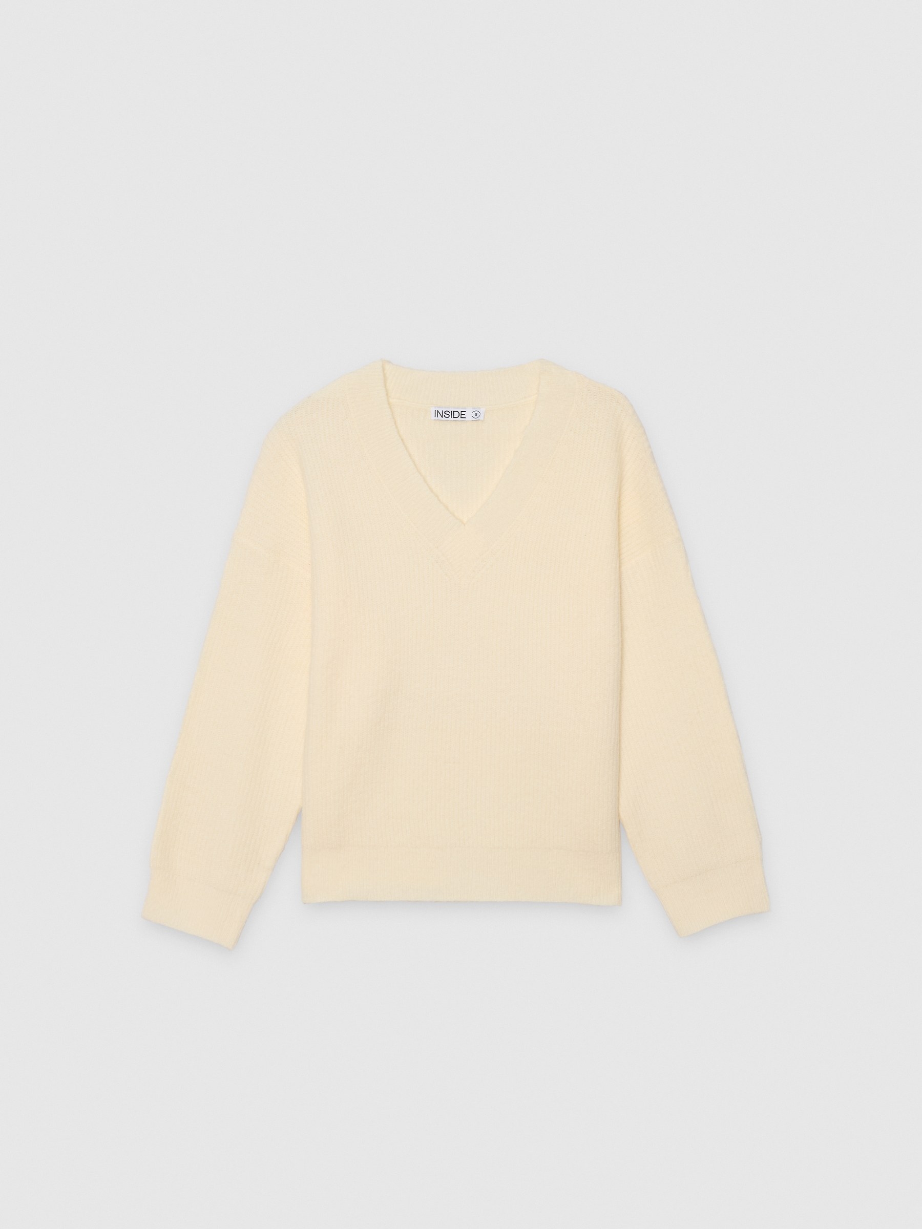 %Pto% Plain V-neck jersey off white front view