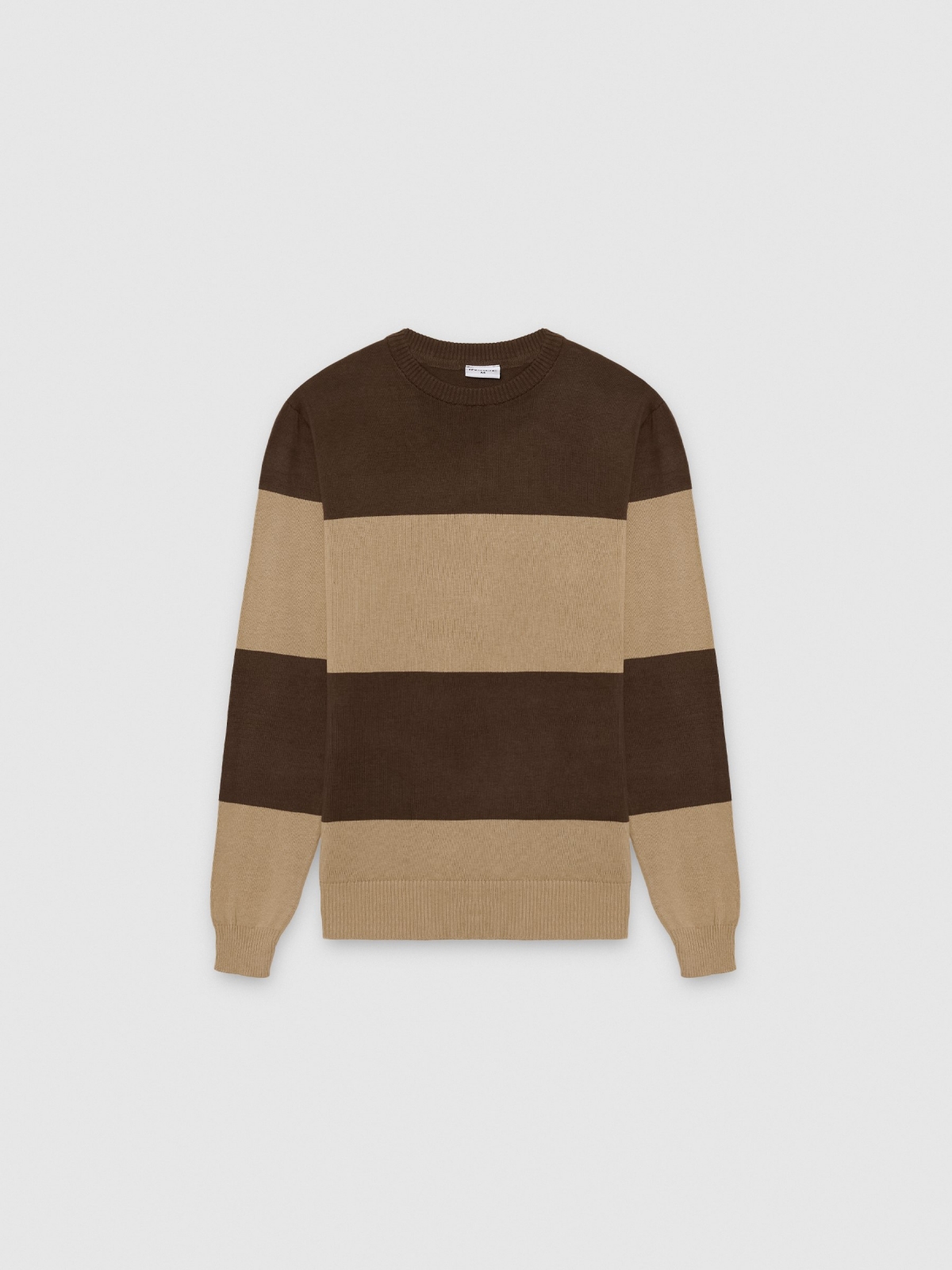 %Pto% Color block striped knit sweater brown front view