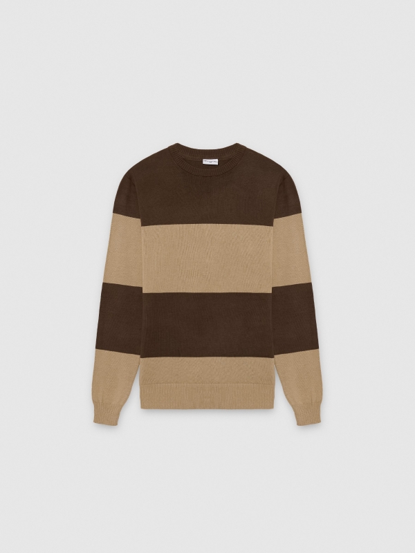  Color block striped knit sweater brown front view