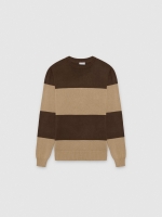 %Pto% Color block striped knit sweater brown front view