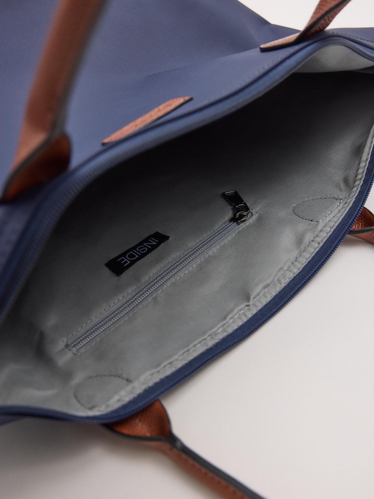 Bolsa shopper lona azul escuro vista detalhe