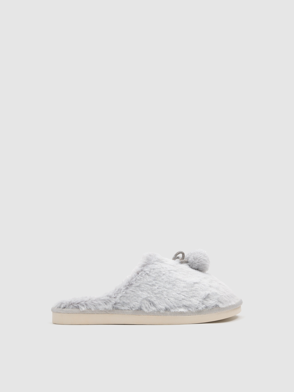 Zapatillas de casa pompón blanco roto vista general frontal