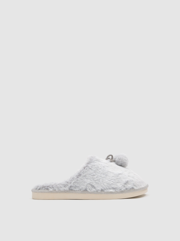 Pantufas de casa pompom off white vista geral frontal