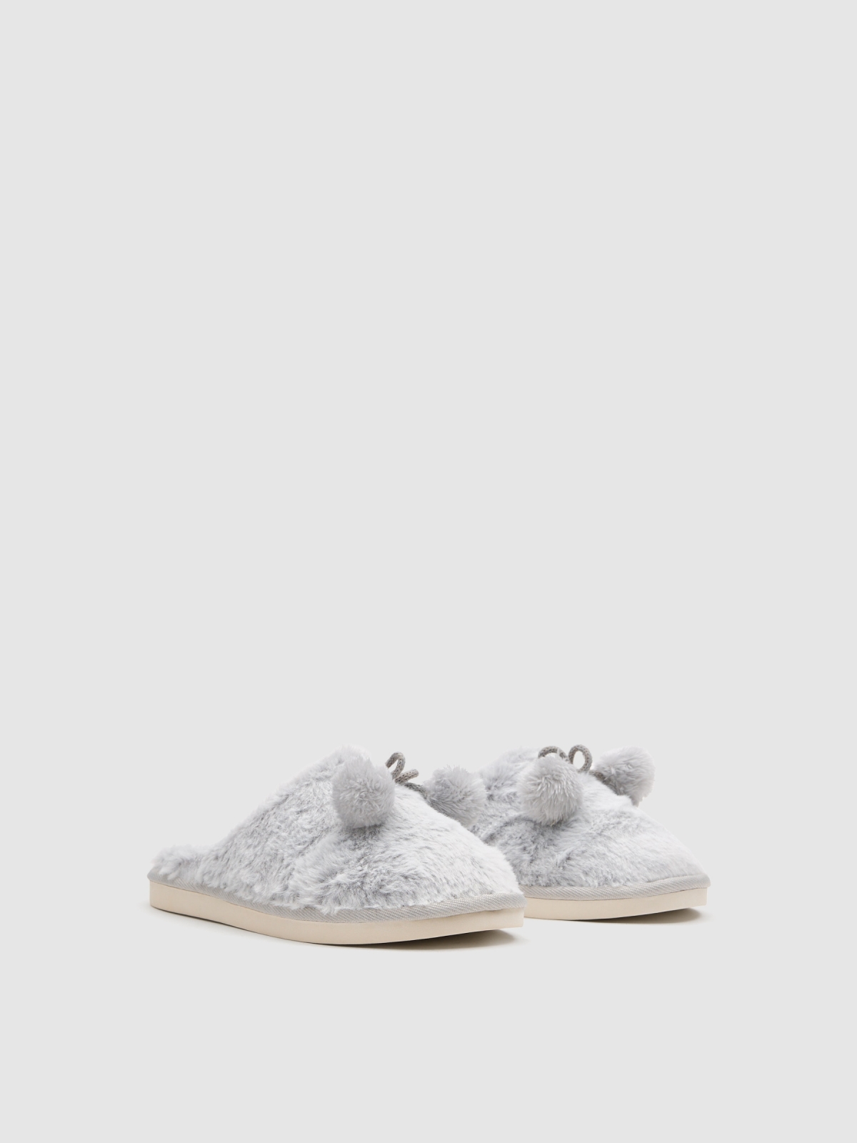Pantufas de casa pompom off white vista meia frontal