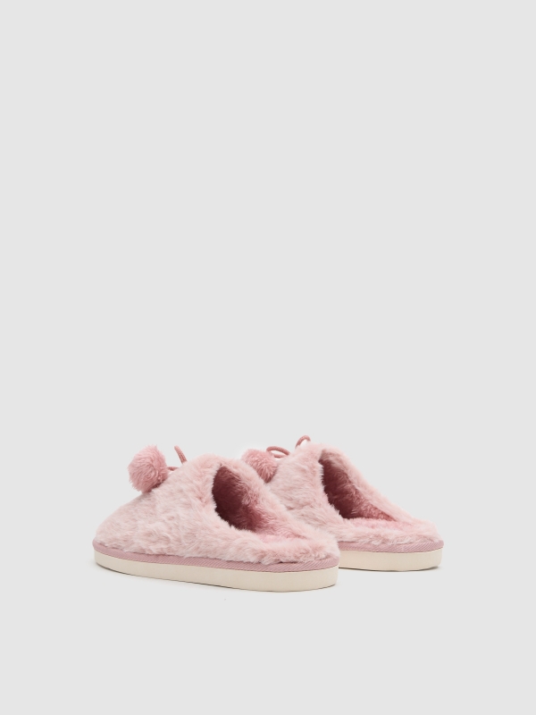 Zapatillas de casa pompón rosa claro vista media trasera