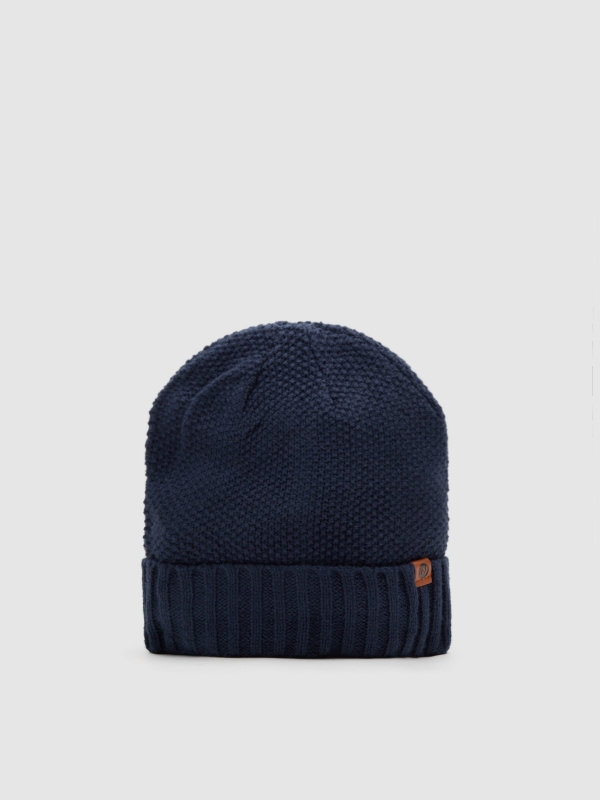 Gorro punto forro polar azul marino vista lateral frontal 45º