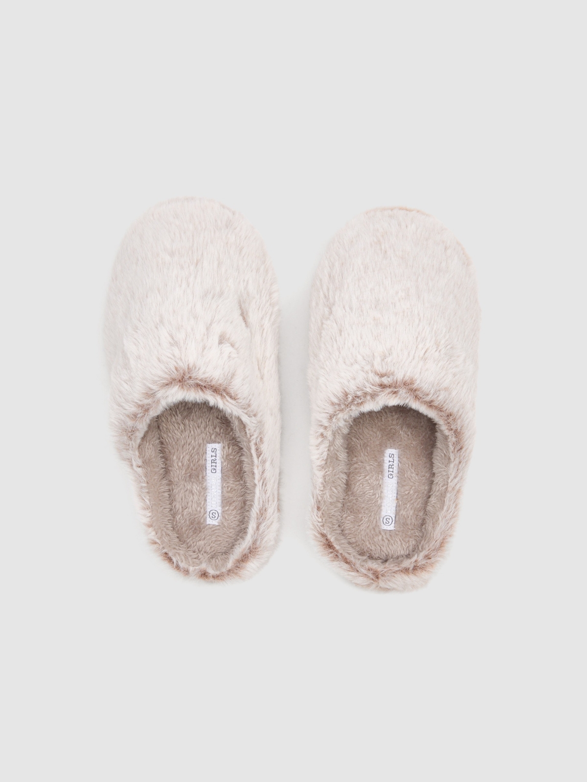 Furry effect slippers taupe detail view