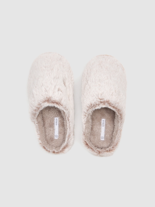 Furry effect slippers taupe detail view