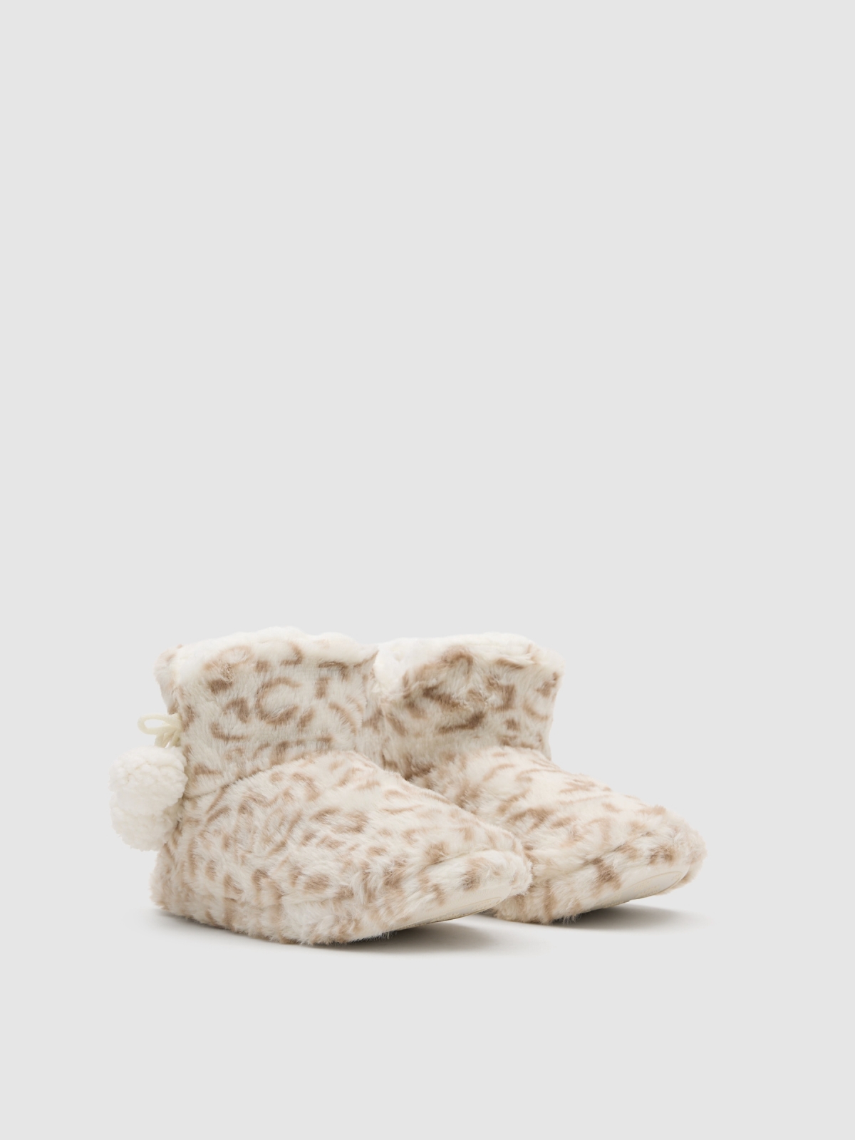 Animal print bootie slippers beige middle front view