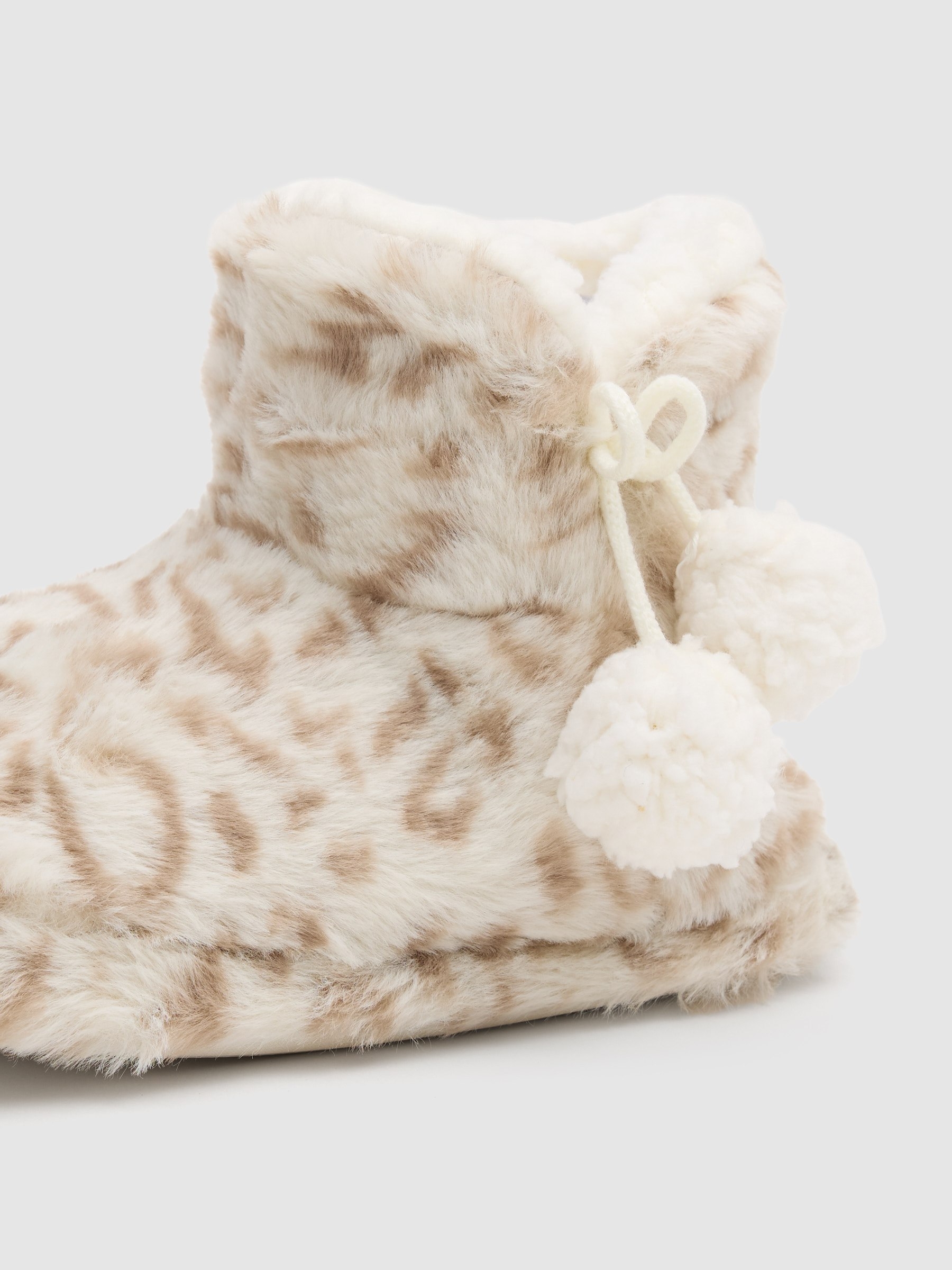 Animal print bootie slippers beige front view