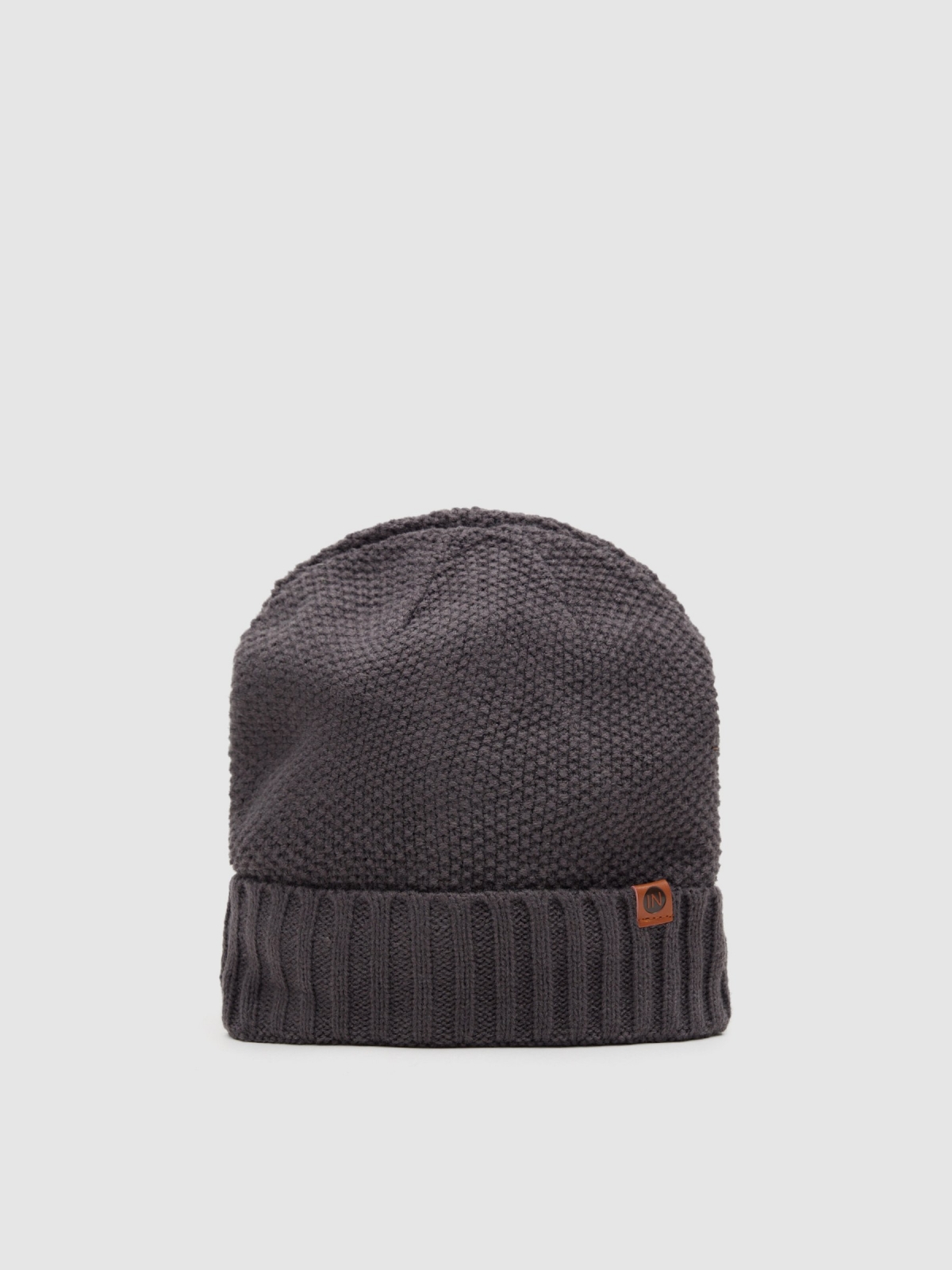Gorro de tricô forro polar melange escuro vista lateral frontal 45º
