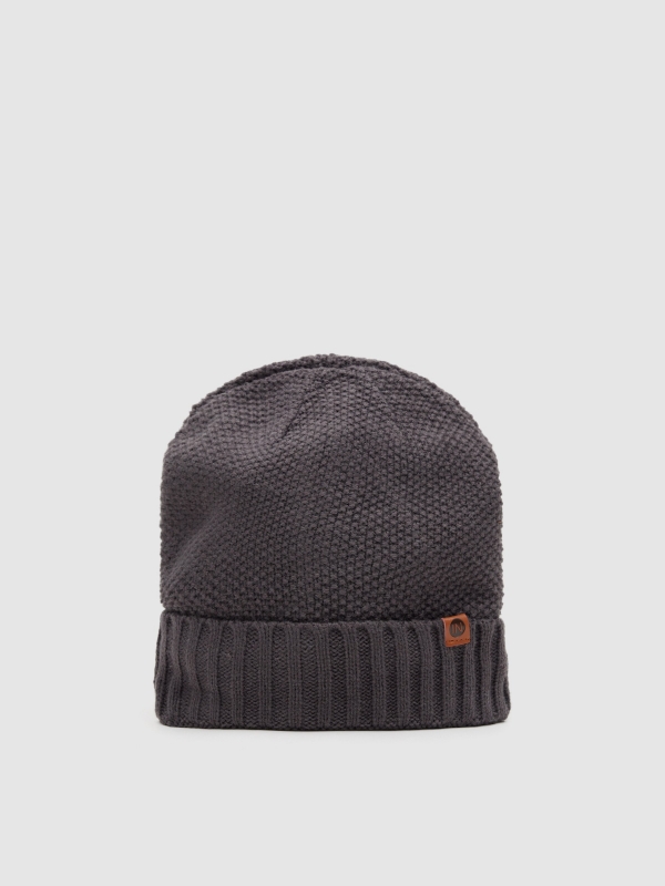 Polar fleece knit hat dark melange 45º front view