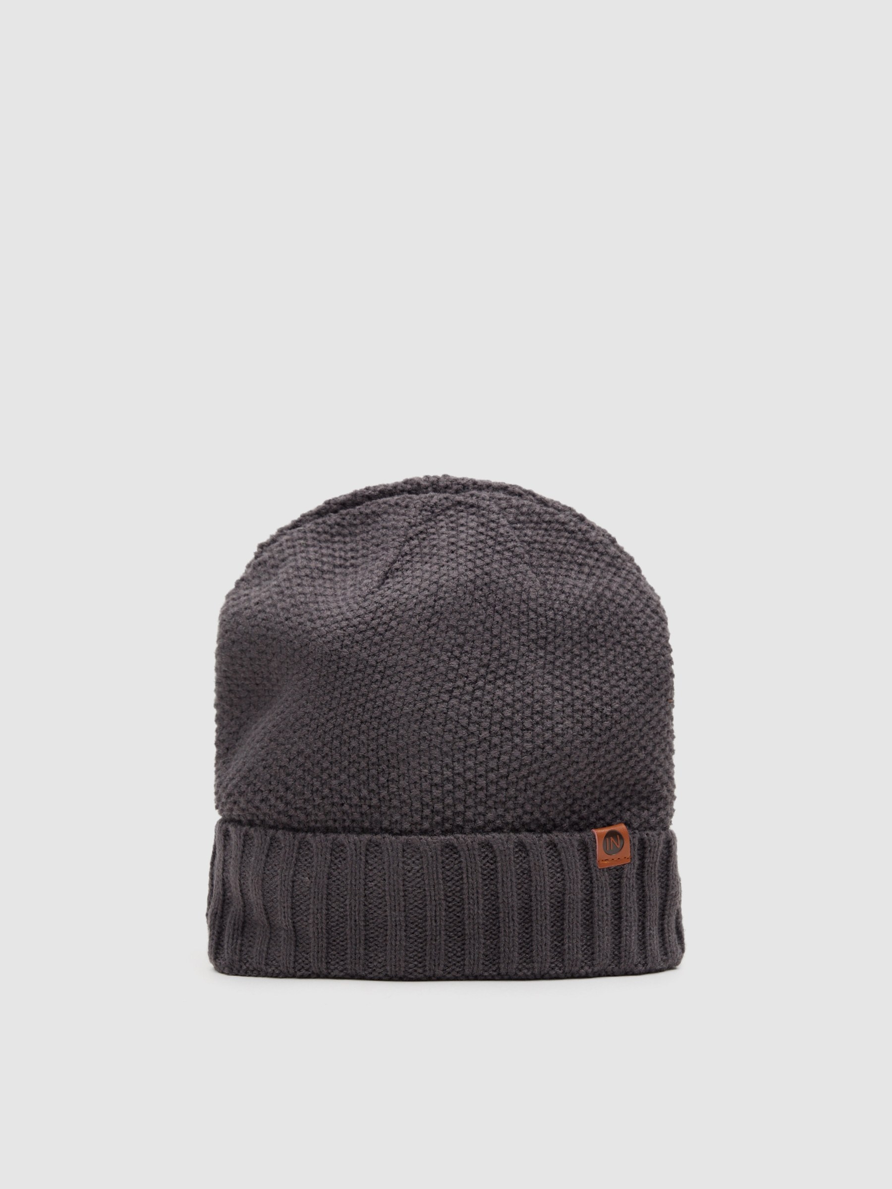 Polar fleece knit hat dark melange 45º back view