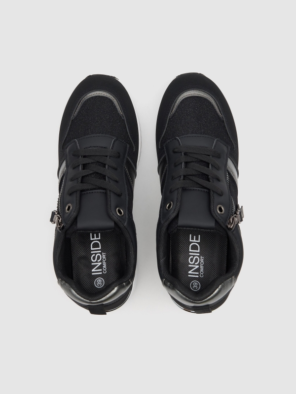 Sporty wedge with zipper black zenithal view